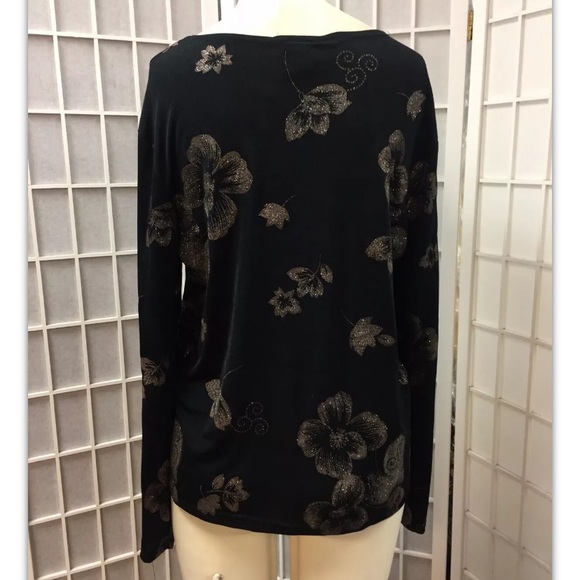 Pacific Palm, Women, blouse, black, stamped sparkle flowers, formal, size L.: - Picture 2 of 8